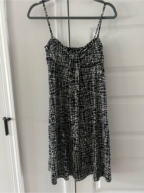 Ann Taylor Black and White Midi Spaghetti Strap Dress